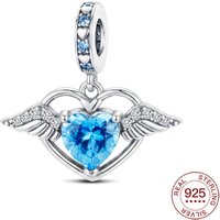 New 925 Sterling Silver Charms Wedding Sth Blue Heart Wing Pendant Jewelry Making For Original Bracelet Ladies Jewelry DIY Gifts