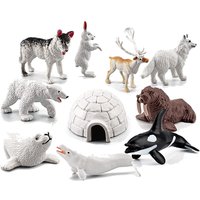 Realistic Polar Animals Model Figurines Toy Arctic Animal Figures Polar Bear Reindeer Seal Wolf Rabbit Arctic Fox Igloo 10PCS