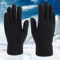 1 pair Unisex Winter Full Finger Knit Gloves, Touch Screen Thermal Gloves for Outdoor Cycling