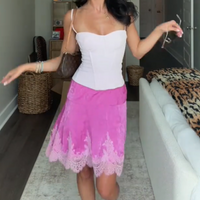 Lace Hem Dress For Women Chic Solid Flared A-Line Midi Skirt Lady's 2026 New Summer Elegant Casual Daily Dating Party Bottoms