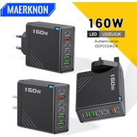 160W Fast Charge Phone Charger Adapter Multi Port USB Type C Charger For iPhone Samsung Xiaomi Huawei EU/US/UK Plug Wall Charger