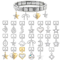 Fashion Star Bow Knot Heart Star Moon Pendant Italian Charm Links Stainless Steel Fit 9mm Italian Chain Bracelet DIY Jewelry