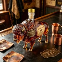 Bison Shaped Glass Whiskey Decanter Buffalo Trace 250th Anniversary Liquor Bottle Golden Cap Home Bar Decor Gift