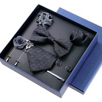 8-piece Set Bussiness Blue Ties For Mans Floral Brooches Pin Cufflinks Tie Clips Butterfly Bowtie Wedding Accessori Gift Box Set