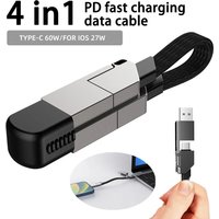 4 in 1 Magnetic Multi Connector Fast Charging Cable Keychain PD 60W QC 18W USB C Type C for iPhone Xiaomi Android Portable Cord
