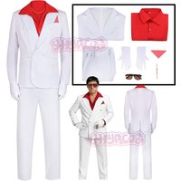 Anime Scarface Cosplay Tony Montana Costume Man Women White Uniform Outfits Suit Halloween Party Role Play Clothing Accessories