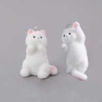 2pcs Flocking Little Cat Resin Charms Animal Pendant DIY Phone Chains Keychain Earring Accessory for Jewelry Making Findings