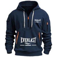 Herrenmode Casual Hoodie Multi-Pocket Sport Langarm Sweatshirt Up Down Print Warm Half Zip Hooded Fitness Pullover Gut