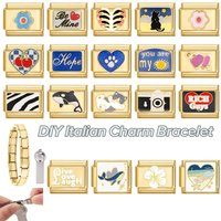 Y2K Gold Charm Romantic Planet Camera Heart Italian Charm Links Fit 9mm Bracelet Stainless Steel DIY Jewelry Making Girls' Gift