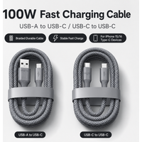 100W USB C Fast Charging Cable USB-A to Type-C Type-C to Type-C Braided Data Cable For iPhone 15 16