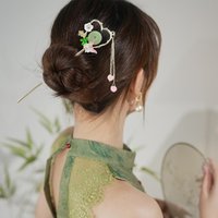Chinese Style Hair Stick with Flower Decor Retro Floral Design Headwear with Tassel for Friends Girlfriend Wife Novel Gift