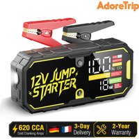 AdoreTrip Starthilfe Powerbank 12V 620 CCA, Tragbarer Auto Batterie Booster für 7.0L Benzin und 4.0L Diesel, 0V Startfunktion, 3,7" LCD-Display, 2 Jahre Garantie