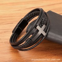 Cross Amulet Braid Leather Stainless Steel Men Bracelets Cool Stuff Simple Fashion Jewelry Accessories For Women Gift Wholesale