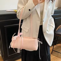 Trendy Multicolor Shoulder Bag Bowknot PU Leather Versatile Commuting Bag Large Capacity with Lace Ribbon Underarm Bag Work