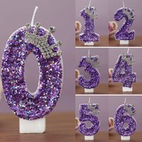 Purple Crown Glitter Number Cake Candles 0-9 Luxury Birthday Candle for Princess Girl Wedding Party Cake Toppers Decor
