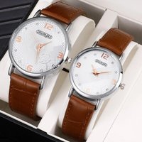 2 Stück Mode Paar Set Uhren Luxus Frauen Business Casual Leder Quarzuhr einfache braune Armbanduhr reloj Mujer