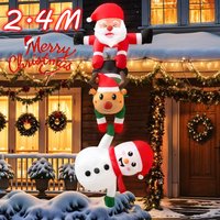 2.4M Christmas Inflatable Climbing Santa Claus with Reindeer & Snowman,Built-in LED Christmas Supplie Home Decor Ornament Gift
