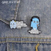 Avoiding Conversations Like A Pro Cartoon Monster Enamel Pin I'm Still Tired From Yesterdays Tired Badge Office Humor Brooches