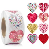 500pcs/roll Sparkling Glitter Heart Stickers - 1 Inch Adorable Designs for Love Labels, Heartfelt Decorations on Envelopes, Gift
