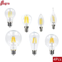 4pcs LED Bulb AC 220V C35 A60 ST64 G45 G80 G95 Lamp E14 E27 LED Filament Light 2W 4W 6W 8W Glass Ball Bombillas Edison COB Bulb
