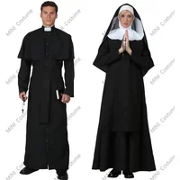 Halloween Nun Sister Costume Men and Women's Christian Missionary Catholic Cosplay Carnival Fantasia Role-playing Dress