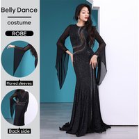 Belly Dance Costume Dancing Clothes One-piece Skirt For Iraq Hair Throwing Robes Sheer For Adult Women Stage Performance Suits