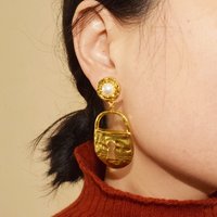 Vintage Metal Gold-plated Key Lock Pendant Dangle Earrings For Women Jewelry Elegant Party Show Statement Accessory