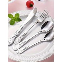 Customized Name Portable Cute Dinnerware Set, Men Women Premium 304 Stainless Steel Knife Fork Spoon Student Reusable Tableware