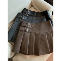 S-3XL Y2K Pu Leather Mini Skirts Women Streetwear High Waist Pleated Skirt Vintage Korean Black Slim Casual A Line Skirts