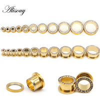1pair Crystal Gold Color Screw Fit Ear Plugs Gauged Body Jewelry Stretching Kit Piercing Flesh Tunnel Ear Expander Bar 3~20mm