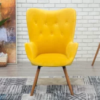 For Living Room Single Accent Chair High Back Velvet Tufted Button Wingback Accent Chair With Wood Legs