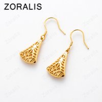 18K Gold Fan Shaped Drop Earrings For Women Party Engagement Wedding Fashion Charm Jewelry Birthday Gifts