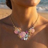 Dopamine Starfish Shell Coral Diamond-Encrusted Necklace Beach Vacation Style Accessory Women's Fashion Trend Gift