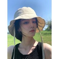 AliExpress NONE Ins Windbreak Rope Fisherman Hat Thin Lace-up Sunscreen Hat Solid Color Tie Bucket Cap Outdoor