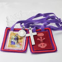 Skapulier Katolicki Marie Julie Jahenny Fioletowy Skapulier Błogosławieństwa i Ochrony Naszyjnik Prezent Dla Kościoła Escapularios Catolicos