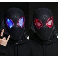 Maska Milesa Moralesego z kreskówki w skali 1:1 z ruchomymi oczami, elektroniczny hełm Spider-Mana sterowany pierścieniem, maska cosplayowa jako zabawka na prezent urodzinowy.