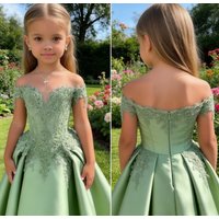 Custom Off Shoulder Mermaid Flower Girl Dress For Wedding Birthday Party Pageant Gown Kids Formal Prom Ball Gown With Detachable