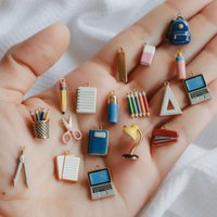 Cute Stationery Necklace Notebook School Bag Pencil Pendant Handmade DIY Gift for Students Teachers Stainless Steel Jewelry