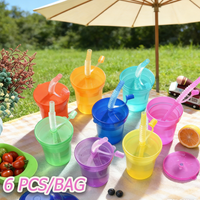 Colorful Party Favor Cups for Kids Plastic with Lids and Straw Neon Sipper Cups Birthday Holiday Events Decoration