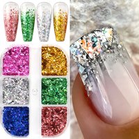 6 Grids Holographic Irregular Flakes Nail Sequins Glitter Silver Gold Nail Art Sequins Flakes Broken Foils Decorations Manicure