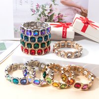 New Trendy 2024 Colorful 15mm Rhinestone Women Bracelet Enamel Gold Sliver Color Beads Elastic Bangle Boho Jewelry Accessories