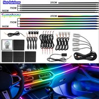 Zestaw 18 w 1 LED-owych lampek ambientowych do samochodu, synchronizacja muzyki, RGB, 213 kolorów, tęczowe, sterowanie przez Bluetooth przez aplikację, akrylowe neonowe paski świetlne do wnętrza