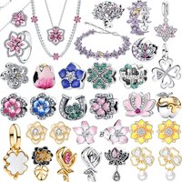 Original 925 Sterling Silver Charms Heart Four-leaf Clover Flower Beads Earrings Pendants Fit Bracelet Necklace DIY Jewelry Gift