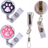 Cat Feet Retractable Badge Holder for Nurses Porta Credencial Name Tag Id Card Holder Lanyards Badge Reel Clip