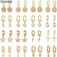 TIANDE Gold Color Dangle Earrings for Women Fashion Piercing Exquisite Zircon Women's Drop Earrings 2022 Jewelry Wholesale