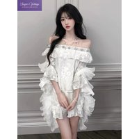 French Luxury Off Shoulder 2 Piece Set Women LaceTrim Crop Tops + Hight Waist Mini Skirt Coquette Elegant Y2k Chic Outfit Summer