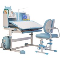 Kids Study Desk And Chair Set with Lamp Hand Cranked Writing Desk Furniture for Children Posture Correction