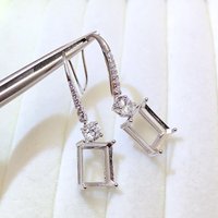 49 S925 sterling silver earrings with empty rectangular base, 8*10mm, simple ear hook, empty eardrop, easy to match