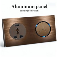 Coffee Color Aluminum Brushed Wall Switch & Socket Panel, 1/2/3/4/5 Gang Integrated Design, Modern Metal Home Electrical Series