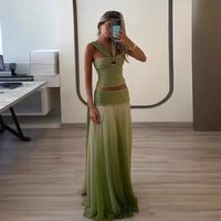 Elegant Gradient Off-Shoulder Vest And Skirt Set Women's Summer 2025 Casual Sportswear Cross-Border New Style Gauze Pleating